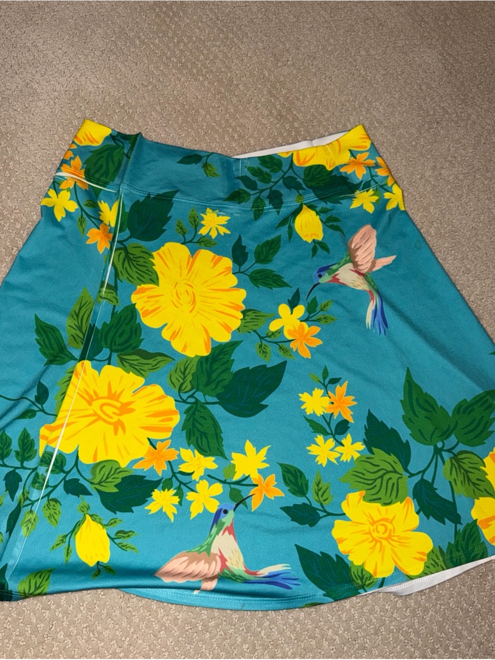 Teal Floral A-Line Skirt with Yellow Blooms